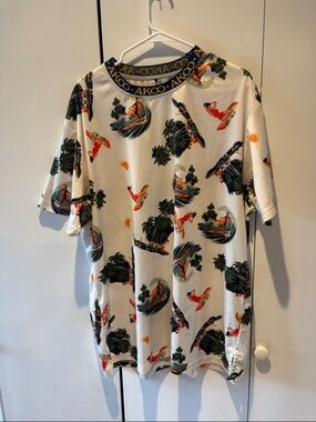 Akool Inspired White Tropical Print Men’s Shirt 3x